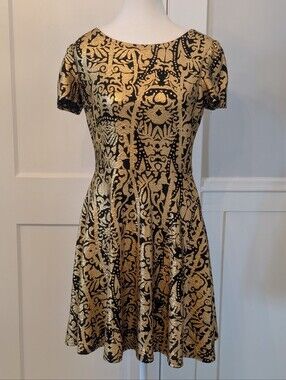 Ark & Co Black & Gold Foil Brocade Fit And Flare Dress